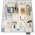 Charming 1-bedroom apartment floor plan showcasing a cozy living area, modern kitchen, and stylish bathroom.