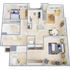 Inviting 3D floor plan featuring two spacious bedrooms, open-concept living and dining area, modern kitchen, and cozy bathroom layout.