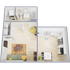 Charming 1-bedroom apartment floor plan featuring an open-concept living room, modern kitchen, and stylish bathroom.