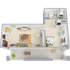 Charming 2D floor plan featuring a cozy living area, modern kitchen, dining space, and a well-appointed bathroom, perfect for stylish living.