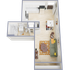 Charming 3D floor plan featuring a cozy living room, modern kitchen, fully equipped bathroom, and inviting dining area with hardwood flooring.