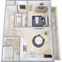 Contemporary 1-bedroom apartment floor plan with cozy living area, modern kitchen, and elegant bathroom. Includes stylish bedroom and inviting entryway.