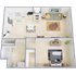 Modern 2D floor plan featuring a spacious bedroom, stylish open-concept living area, and well-equipped kitchen with elegant decor.