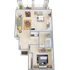 Charming 3D floor plan showcasing an open living area, well-furnished bedroom, modern kitchen, elegant bathroom, and cozy outdoor patio.