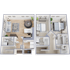 Modern 3D floor plan showcasing an elegant two-story apartment with 2 bedrooms, a cozy living room, and an open dining-kitchen area.