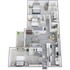 Modern 3D floor plan showcasing 3 cozy bedrooms, a sleek open-concept living room, and a stylish kitchen, perfect for comfortable living.