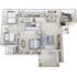 Elegant 3D floor plan showcasing 3 bedrooms, a cozy living room, modern kitchen, and chic dining area, perfect for luxurious living.