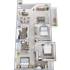 Inviting 3D floor plan showcasing 3 bedrooms, an elegant dining area, and a cozy living room, perfect for family living.