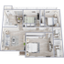Inviting 3D floor plan showcasing 3 bedrooms, a cozy living area, modern kitchen, and dual bathrooms, perfect for comfortable living.