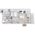Modern open-concept floor plan featuring one cozy bedroom, a sleek kitchen, spacious living area, and a stylish bathroom.