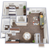Charming 3D floor plan featuring a cozy bedroom, modern kitchen, inviting dining area, and spacious living room, ideal for comfortable living.