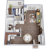 Modern open-concept floor plan featuring a cozy living room, stylish kitchen, spacious bedroom, and elegant bathroom layout.