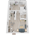 Modern 3D floor plan featuring a cozy 1-bedroom apartment with an open-concept living and dining area, a sleek kitchen, and inviting decor.