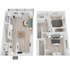 Chic 3D floor plan featuring a spacious two-level layout with 2 cozy bedrooms, modern living area, and sleek kitchen, enhanced with elegant furnishings and stylish decor.