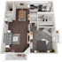Contemporary 3D floor plan showcasing an open-concept living and dining area, a modern kitchen, cozy bedroom, stylish living room, and inviting balcony, offering a blend of comfort and functionality.