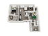Modern 3D floor plan showcasing 2 bedrooms, cozy living area, and a functional kitchen with pristine design and natural lighting.