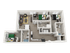 Modern 3D floor plan showcasing two cozy bedrooms, an inviting living space, sleek kitchen, and stylish bathrooms, perfect for comfortable living.