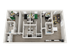 Modern 3-bedroom apartment floor plan with a spacious open living area and stylish kitchen.