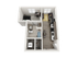 Modern 2D floor plan showcasing a cozy one-bedroom apartment with an integrated living area, stylish kitchen, and spacious bathroom.
