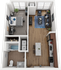 Modern 2D floor plan showcasing a chic single-bedroom apartment with a spacious living area, sleek kitchen, and cozy office space.