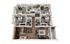 Modern 3D floor plan showcasing 3 bedrooms, stylish open kitchen, and inviting living area with balcony access.