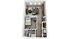 Modern 3D floor plan showcasing one-bedroom apartment with a stylish open living area, cozy bedroom, functional kitchen, and in-unit laundry space.