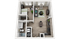 Modern 2D floor plan showcasing a cozy one-bedroom apartment with an open living area and sleek kitchen.