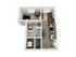 Modern 3D floor plan showcasing 1 bedroom, cozy living space, kitchen, and bathroom, ideal for efficient urban living.
