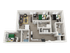 Modern 3D floor plan showcasing 3 bedrooms, an inviting living room, and a sleek kitchen with wood flooring and elegant decor.