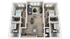Modern 3D floor plan featuring 2 bedrooms, cozy living area, sleek dining space, and a fully-equipped kitchen, ideal for stylish urban living.
