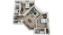 Chic 3D floor plan showcasing 2 bedrooms, stylish open living and dining area, fully equipped modern kitchen, and 2 bathrooms for ultimate comfort.