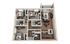 Modern 3D floor plan showcasing 3 cozy bedrooms, elegant living area, sleek kitchen, and 2 stylish bathrooms with balcony access.