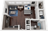Modern apartment floor plan featuring an open-concept layout with a cozy bedroom, spacious living area, functional kitchen, and in-unit washer/dryer.