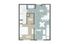 Modern floor plan showcasing a spacious 1-bedroom apartment with a comfortable living room, stylish open kitchen, and a luxurious bathroom equipped with a walk-in closet.