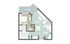Chic apartment floor plan showcasing 1 bedroom, open living area, modern kitchen, and balcony. Ideal urban living.