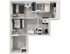 Modern 2D floor plan showcasing a cozy 2-bedroom apartment with an open-concept kitchen and inviting living area.