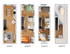 Elegant multi-level floor plan showcasing a spacious open-concept living area with modern kitchen, three cozy bedrooms, and a stylish rooftop patio.