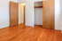 Charming room with warm hardwood floors and a spacious closet, perfect for storage and style.