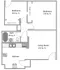 Chic floor plan displaying 2 cozy bedrooms, a spacious living room, functional kitchen, elegant bath, and ample closet spaces.