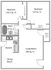 Inviting floor plan featuring 2 spacious bedrooms, a cozy living room, and a well-equipped kitchen with dining area. Includes ample closet space and a modern bathroom.