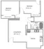 Modern 2-bedroom floor plan featuring a spacious living room, functional kitchen, and convenient bath layout for comfortable living.