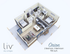 Modern 3D floor plan of Orion with 2 bedrooms, elegant open-concept kitchen, and living area, 950 sq ft.