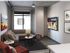 Mounted TV is included with furnishings in living room