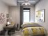 Bedrooms include a bed, desk, and chair