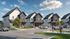 Modern suburban townhouses with sleek architecture, surrounded by greenery and vibrant community life.