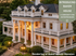 Elegant rendering of Baker House Mansion, showcasing a grand colonial style with white columns and lush greenery, ideal for an entrepreneurial community.