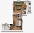 Modern 1-bedroom apartment floor plan featuring a cozy living area, contemporary kitchen, and elegant bathroom, perfect for urban living.