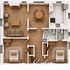 Charming floor plan showcasing two cozy bedrooms, an inviting open-plan living area, modern kitchen, and stylish bathroom.