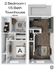 Modern 2-bedroom, 1.5-bath townhouse floor plan with spacious living area and sleek kitchen, totaling 968 sq ft.