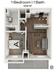 Modern 1 bedroom, 1 bath floor plan, 528 sq ft, featuring an open-concept common area and sleek kitchen design.